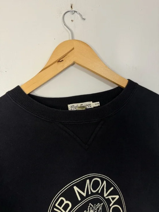 1980’s Club Monaco Men's Black Logo Crewneck Sweatshirt Cursive Tag - Picture 5 of 5